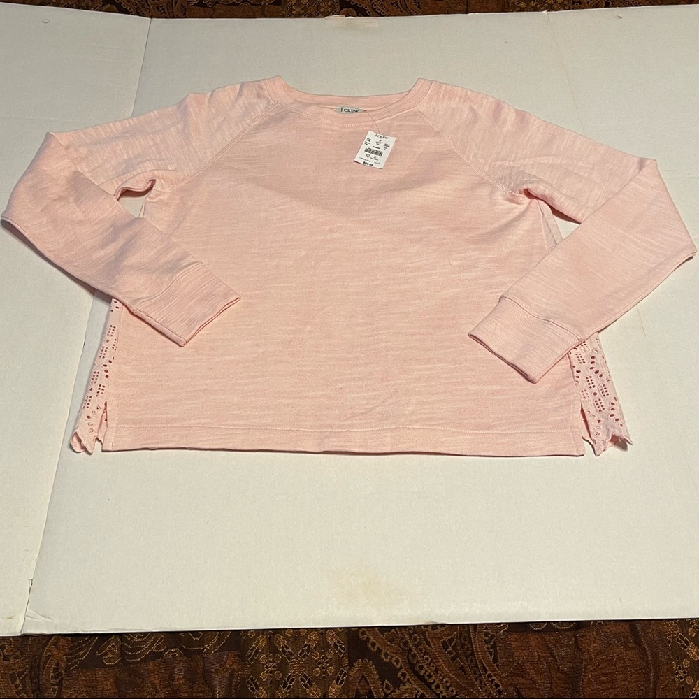J. Crew Factory Womens SZ Small Pink Long Sleeve Eyelet Back Sweatshirt‎ Top NEW